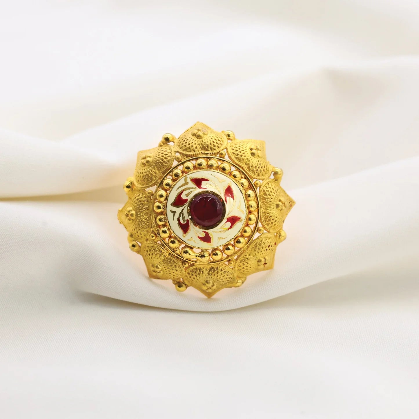 24kt Gold Plated Adjustable Rajwadi Design Cocktail Ladies Ring - Handa Bangles