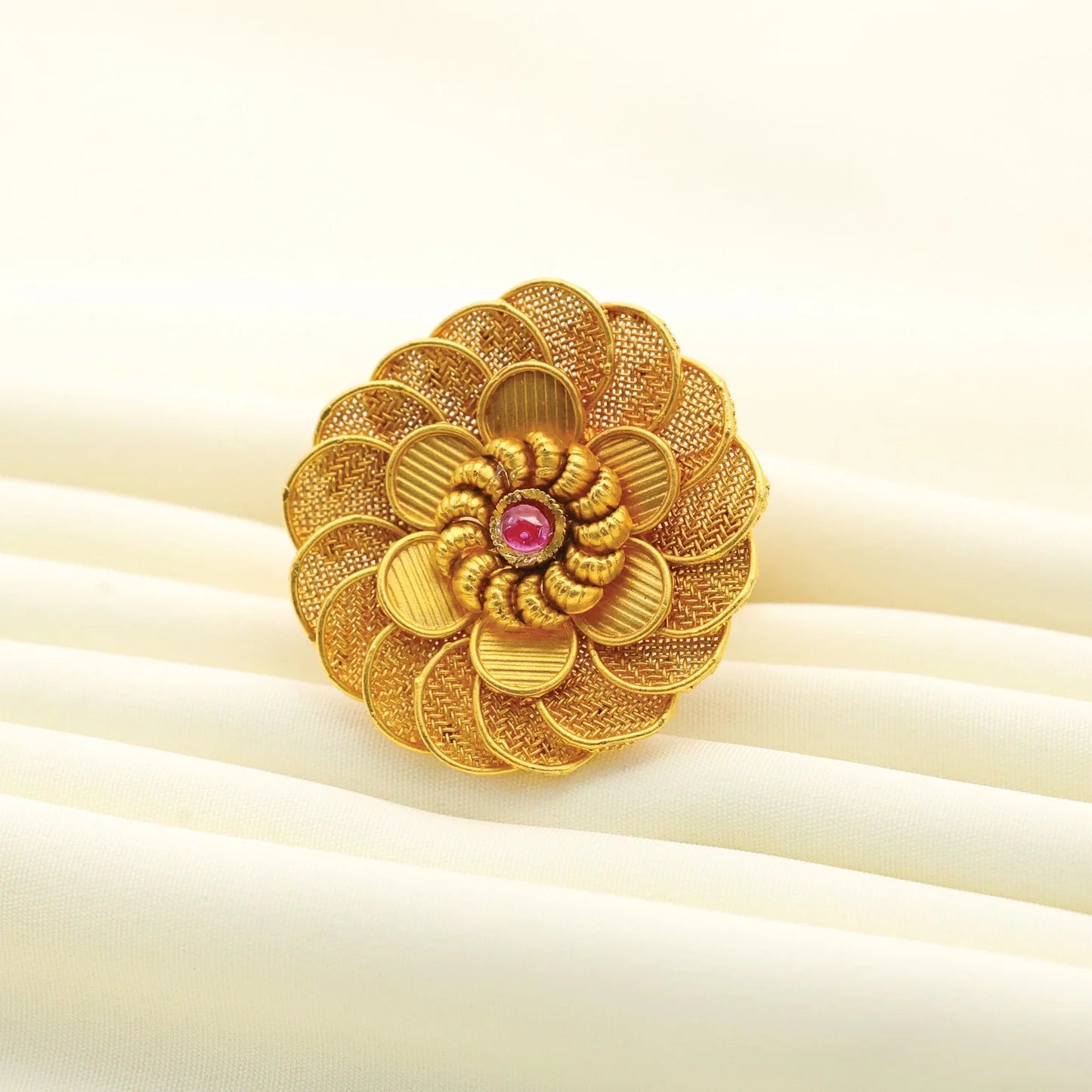 24kt Gold Plated Floral Style Cocktail Adjustable Ladies Ring - Handa Bangles