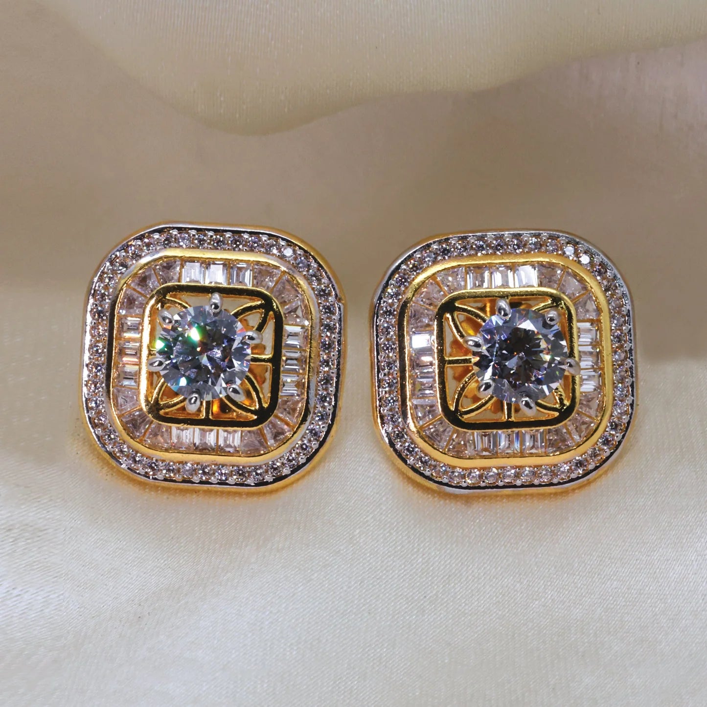 24Kt Gold Plated Square Design Stud Earrings - Handa Bangles