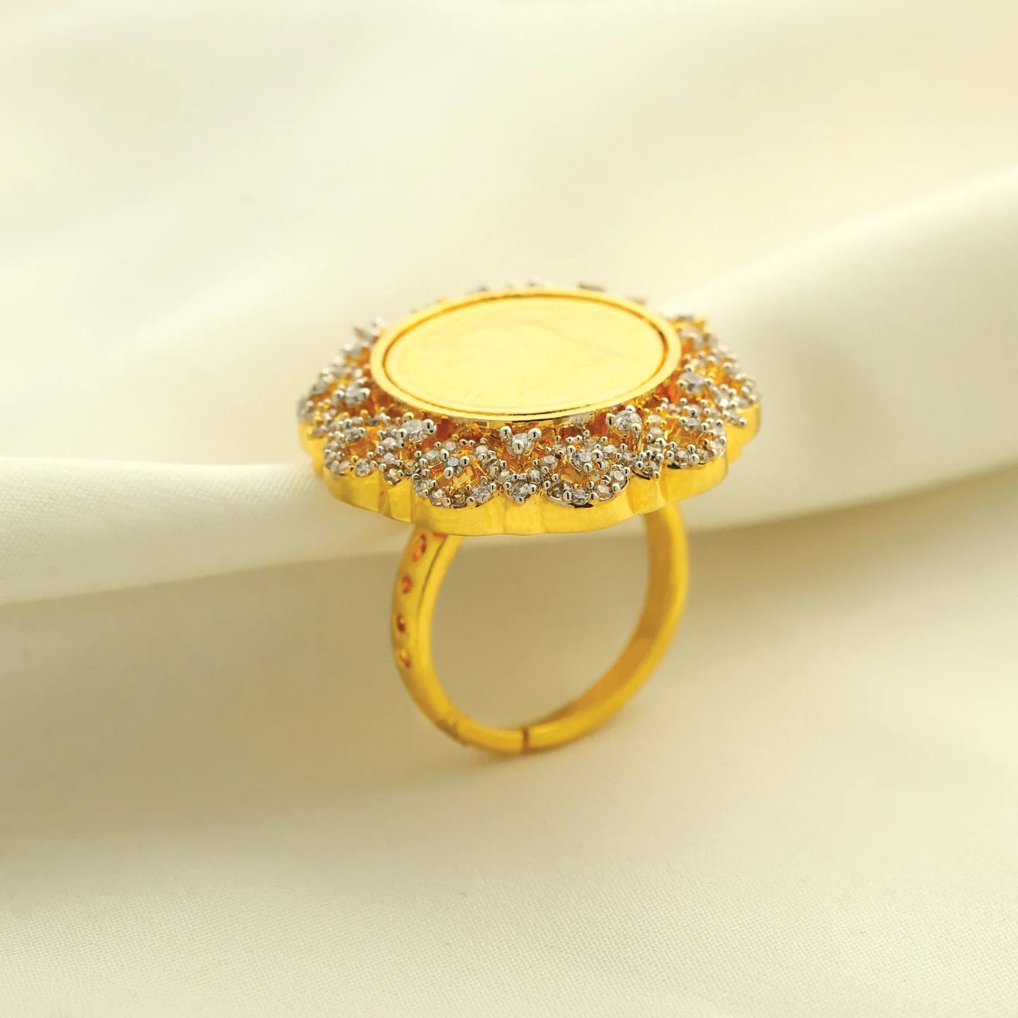24kt Gold Plated Beautiful Diamond Look Ginni Style Adjustable Ladies Ring - Handa Bangles