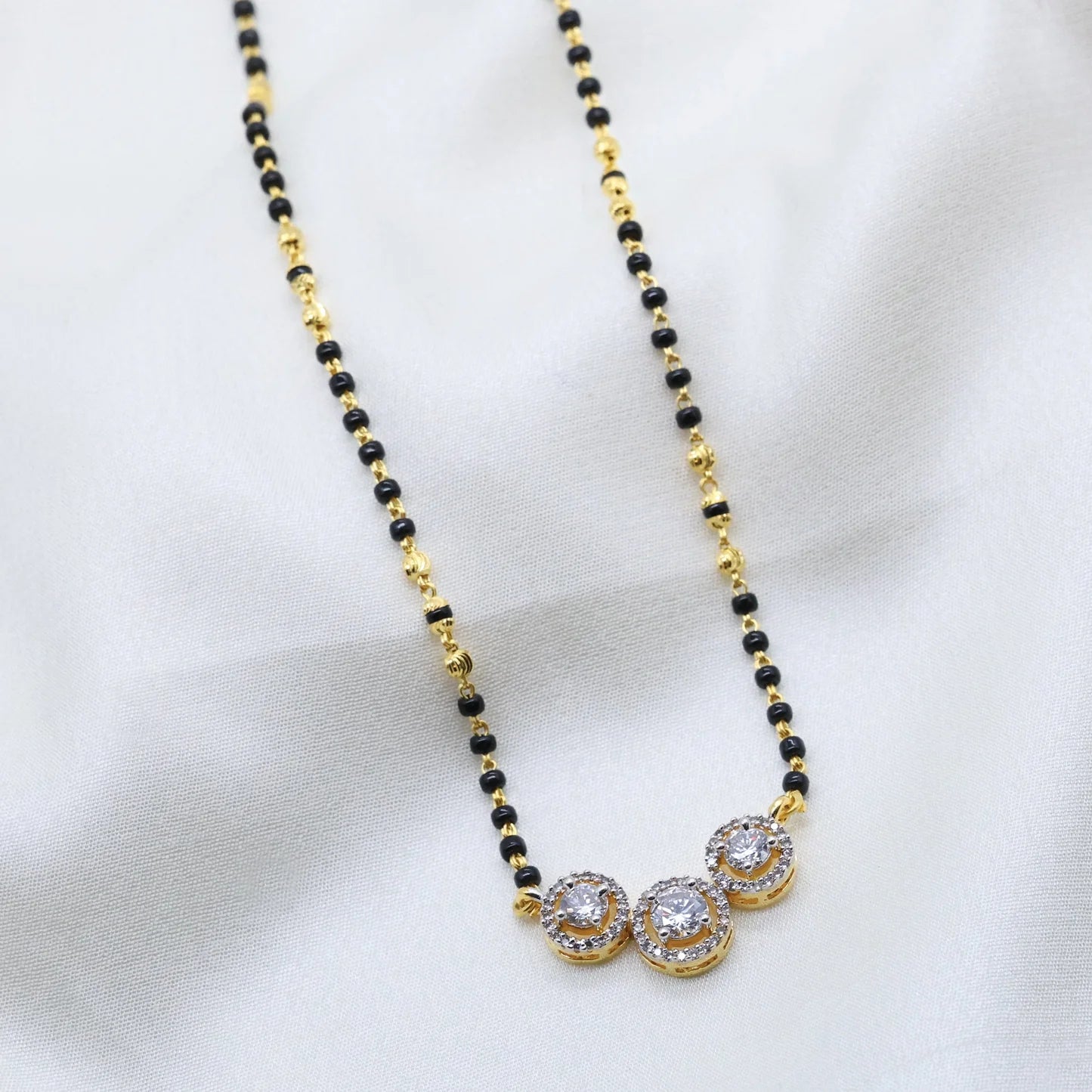 24Kt Gold Plated 3 Round Diamond Pendant Mangalsutra - Handa Bangles