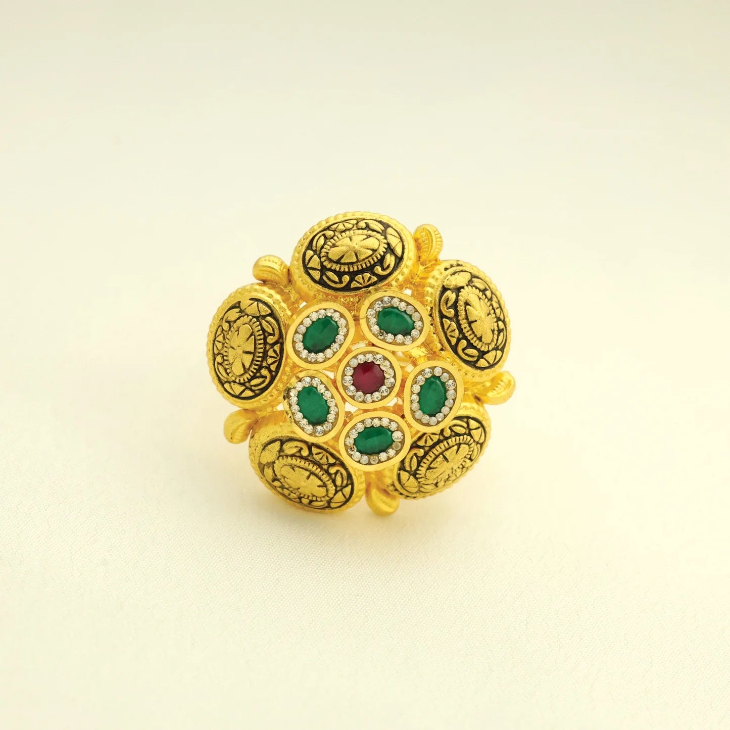 24kt Gold Plated Traditional Look Adjustable Ladies Ring - Handa Bangles