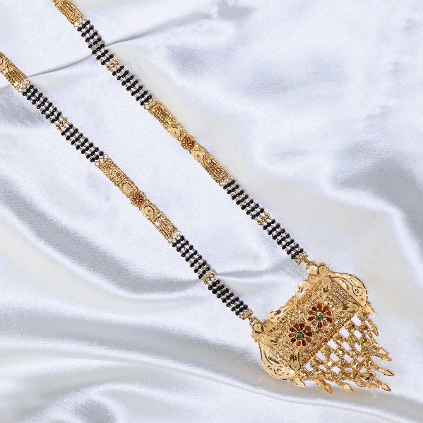 24Kt Gold Plated Traditional Mangalsutra With Jali Design Latkan - Handa Bangles