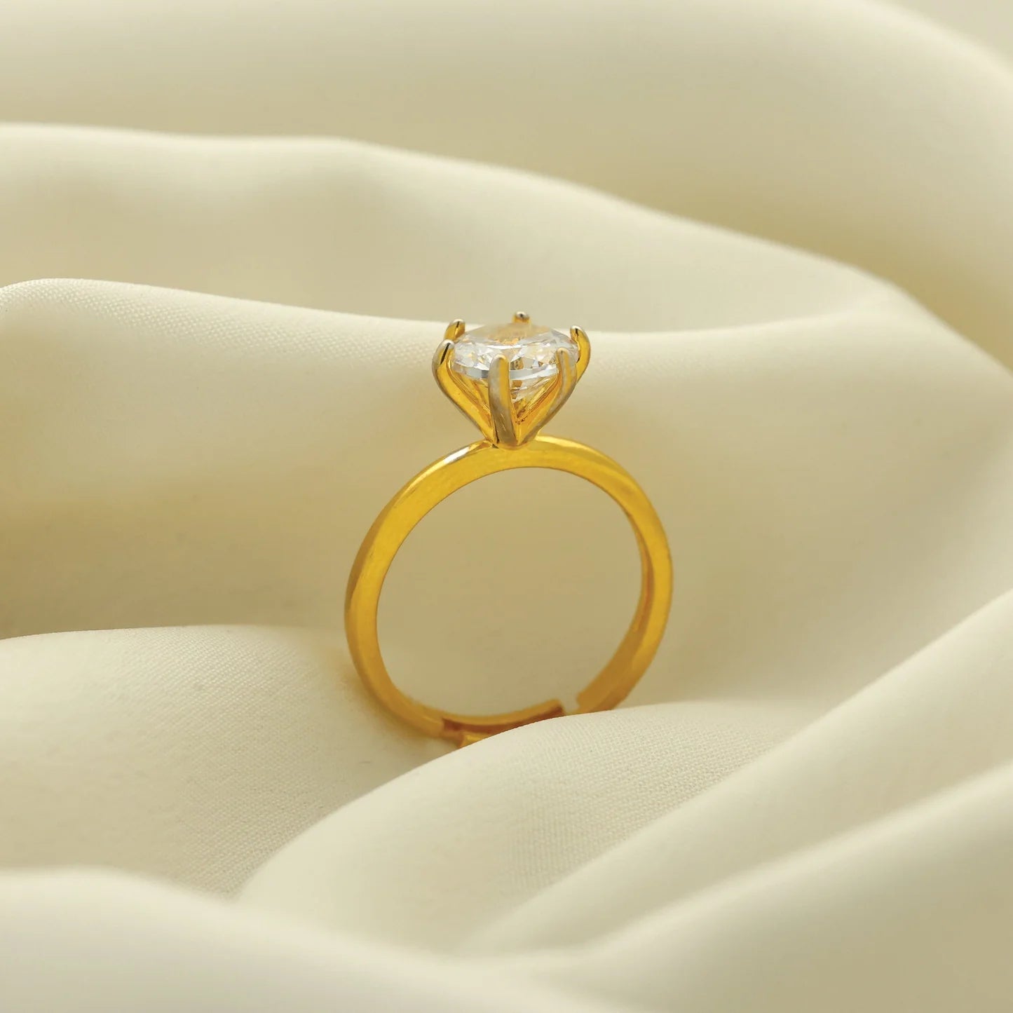 24kt Gold Plated Diamond Look Engagement/Dailywear Adjustable Ladies Ring - Handa Bangles