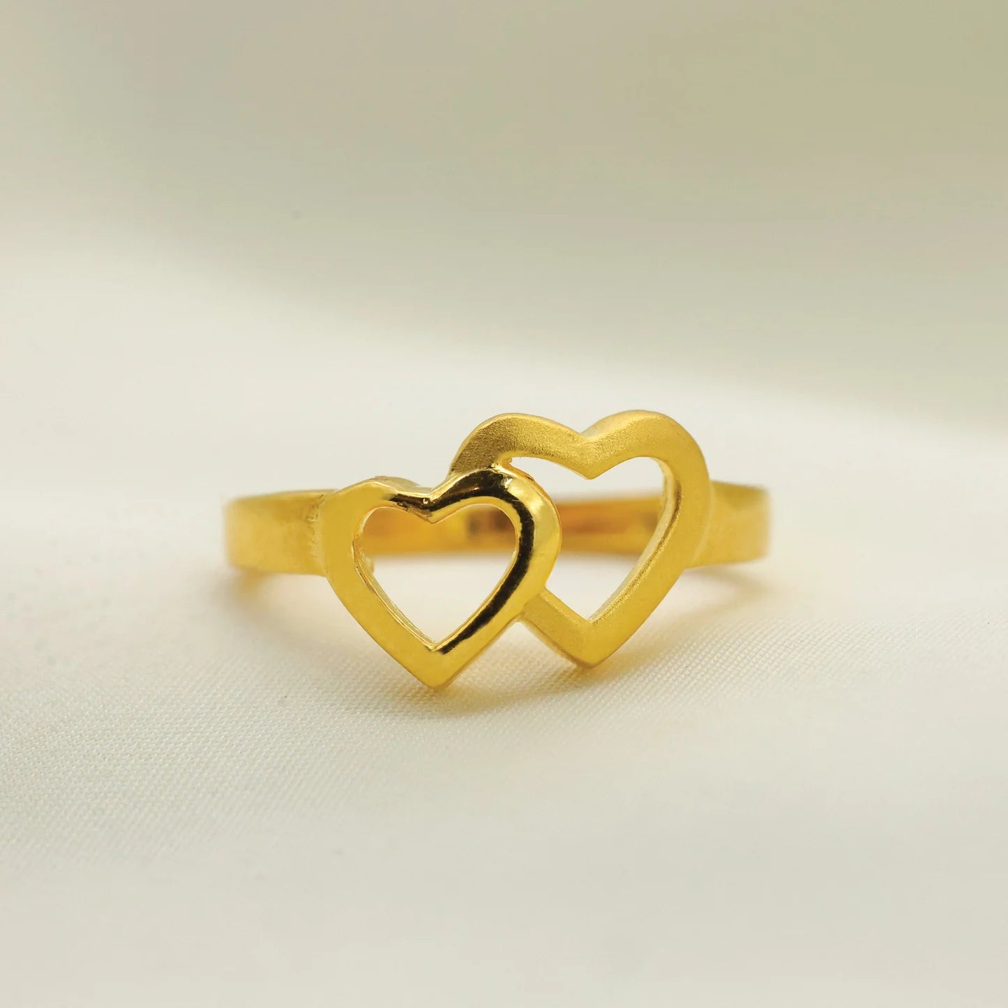 24kt Gold Plated Double Heart Design Casting Ladies Ring - Handa Bangles
