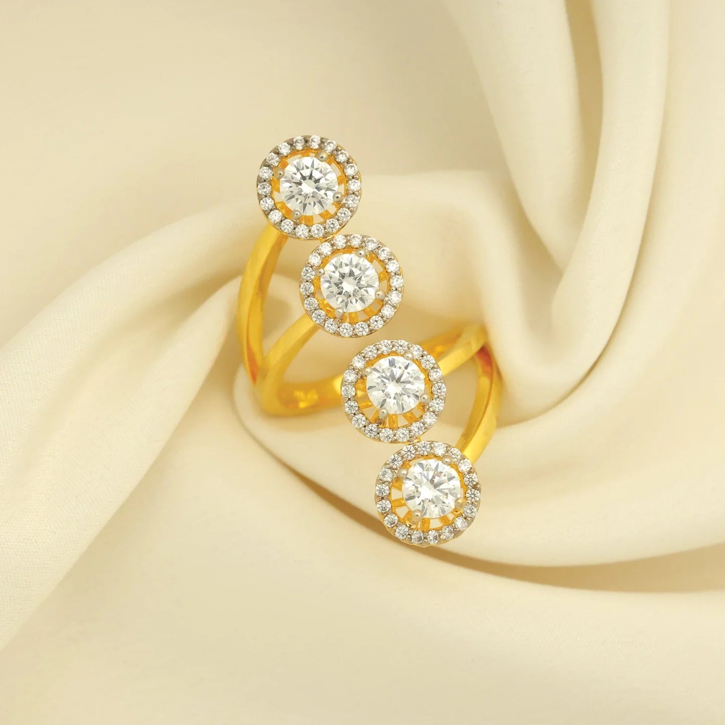 24kt Gold Plated Beautiful Four Round Adjustable Ladies Ring - Handa Bangles