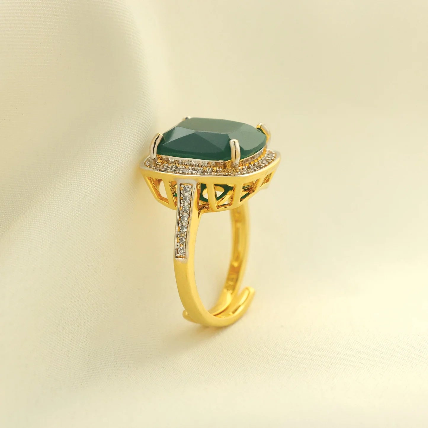 24kt Gold Plated Beautiful Emerald Ladies Ring - Handa Bangles