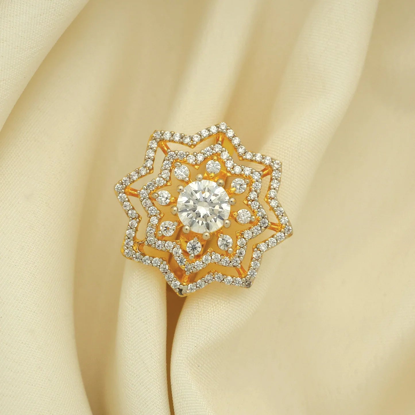 24kt Gold Plated Diamond Look Adjustable Ladies Ring - Handa Bangles