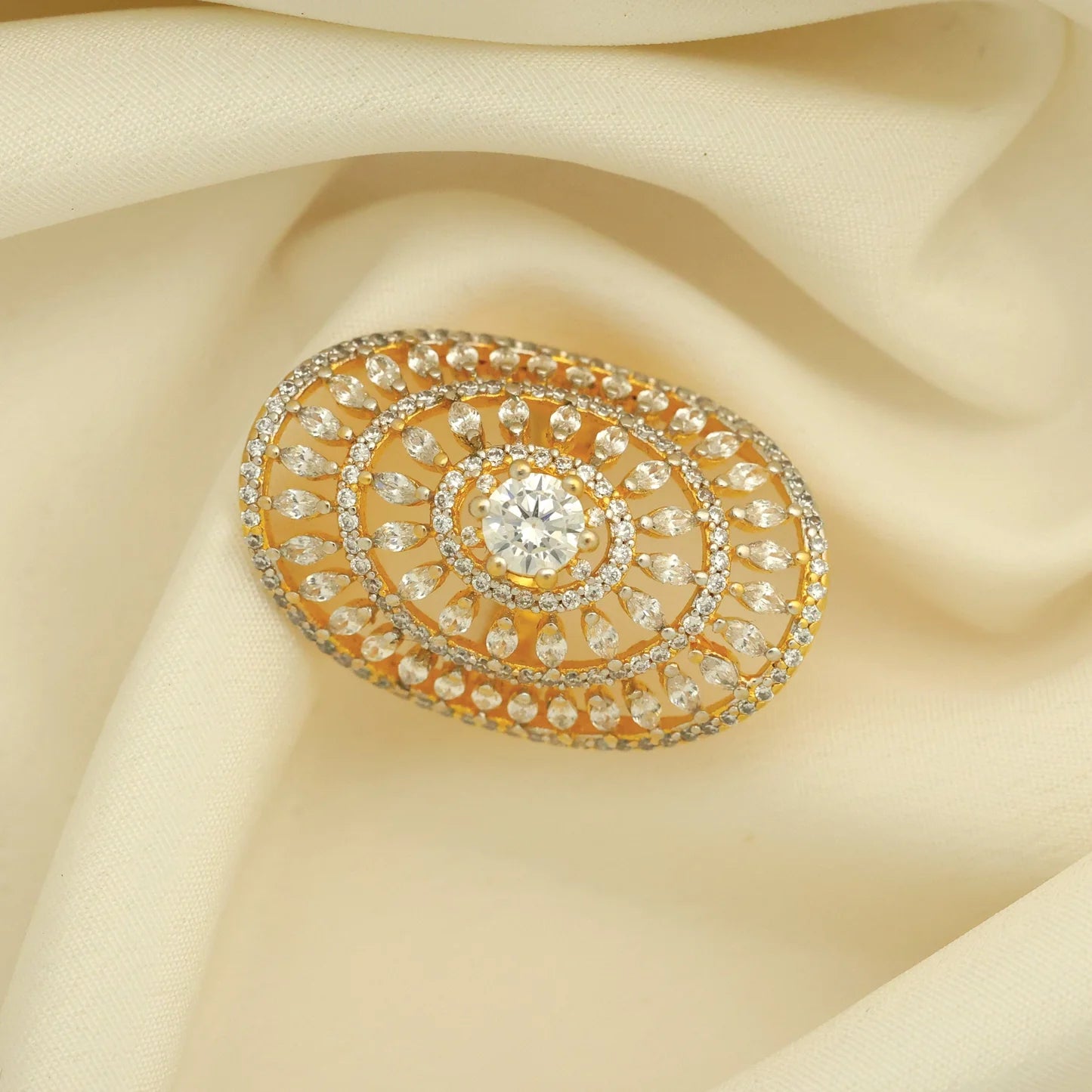 24kt Gold Plated Diamond Look Ladies Ring - Handa Bangles