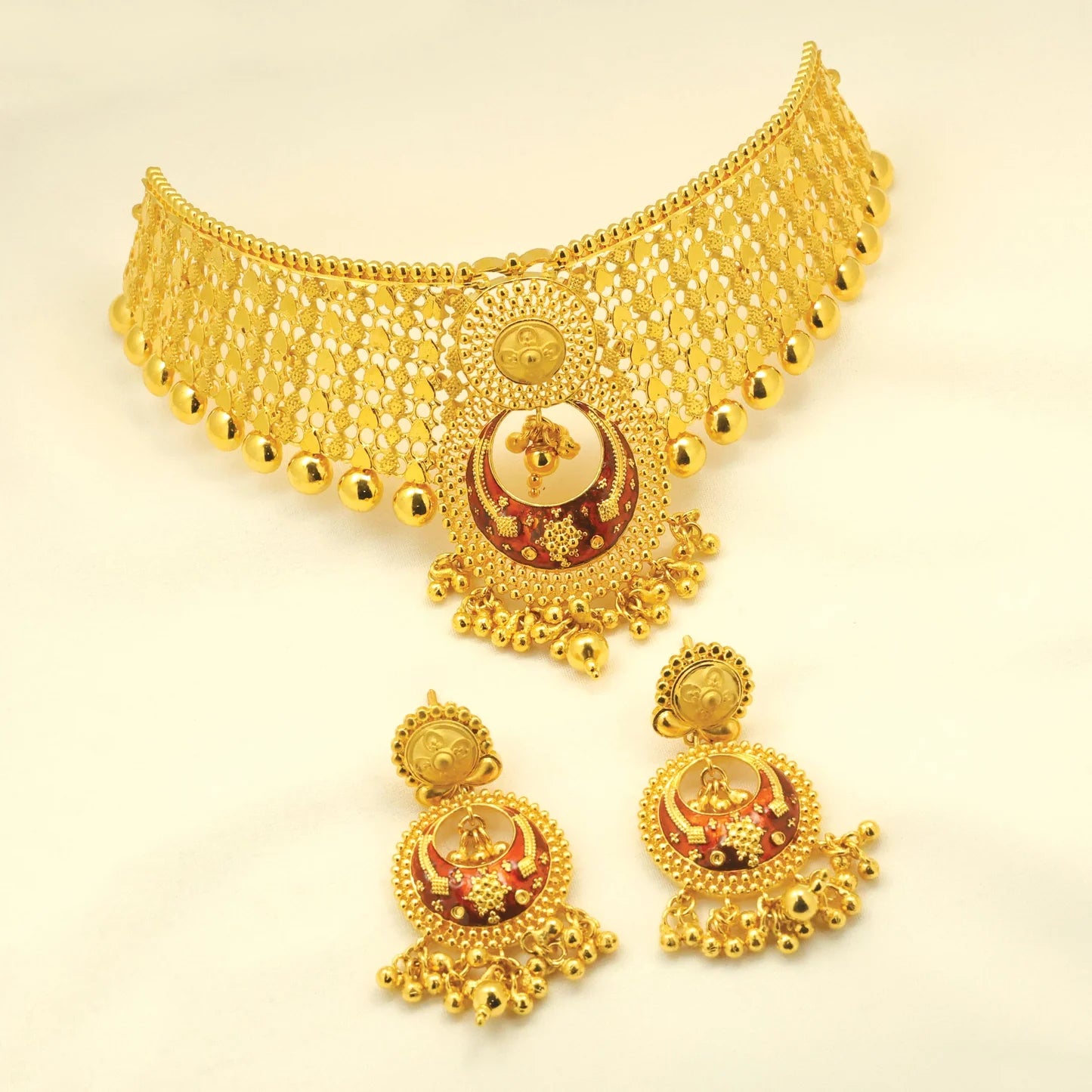 24kt Gold Plated Turkish Choker Set With Earings - Handa Bangles