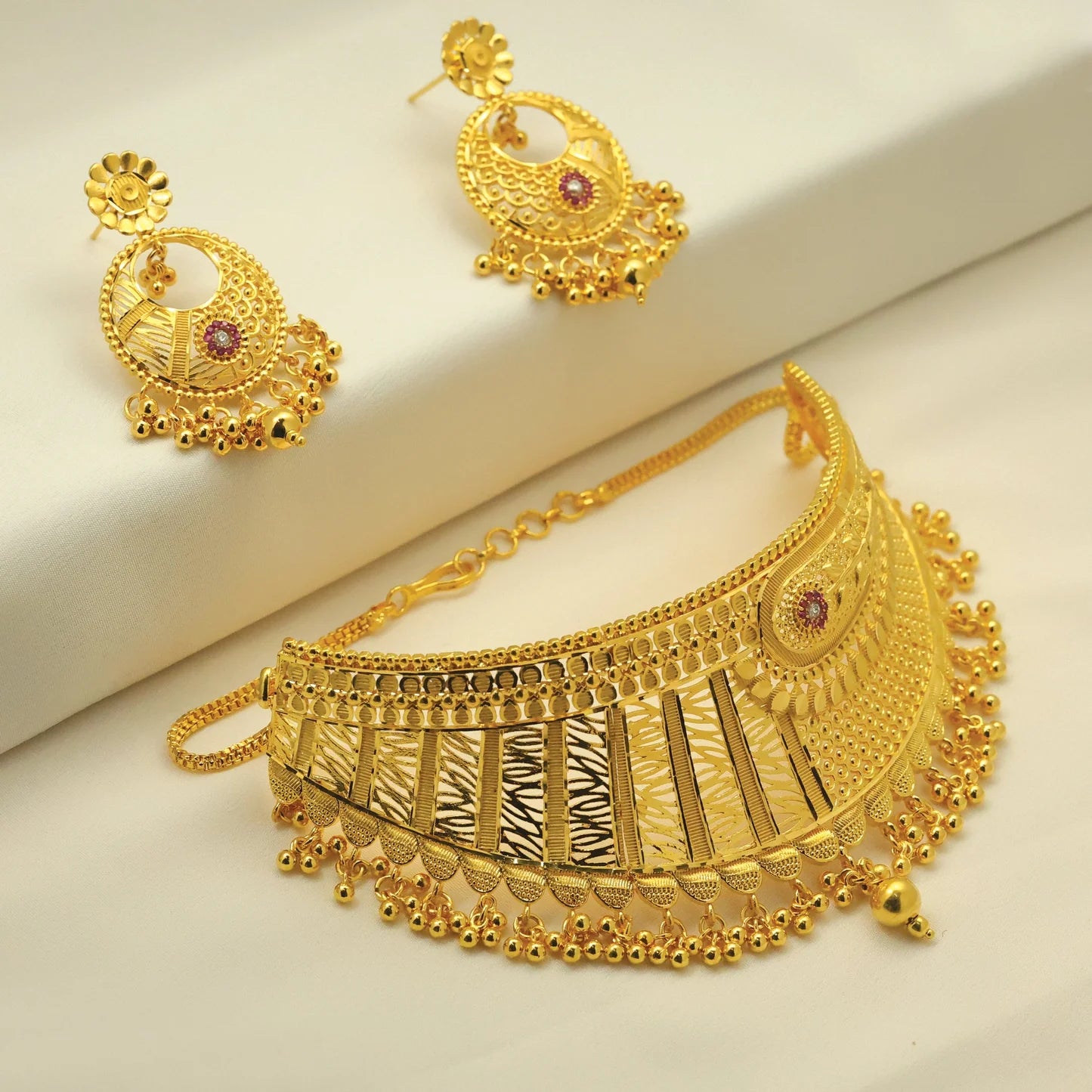 24kt Gold Plated Turkish Choker Set With Earings - Handa Bangles
