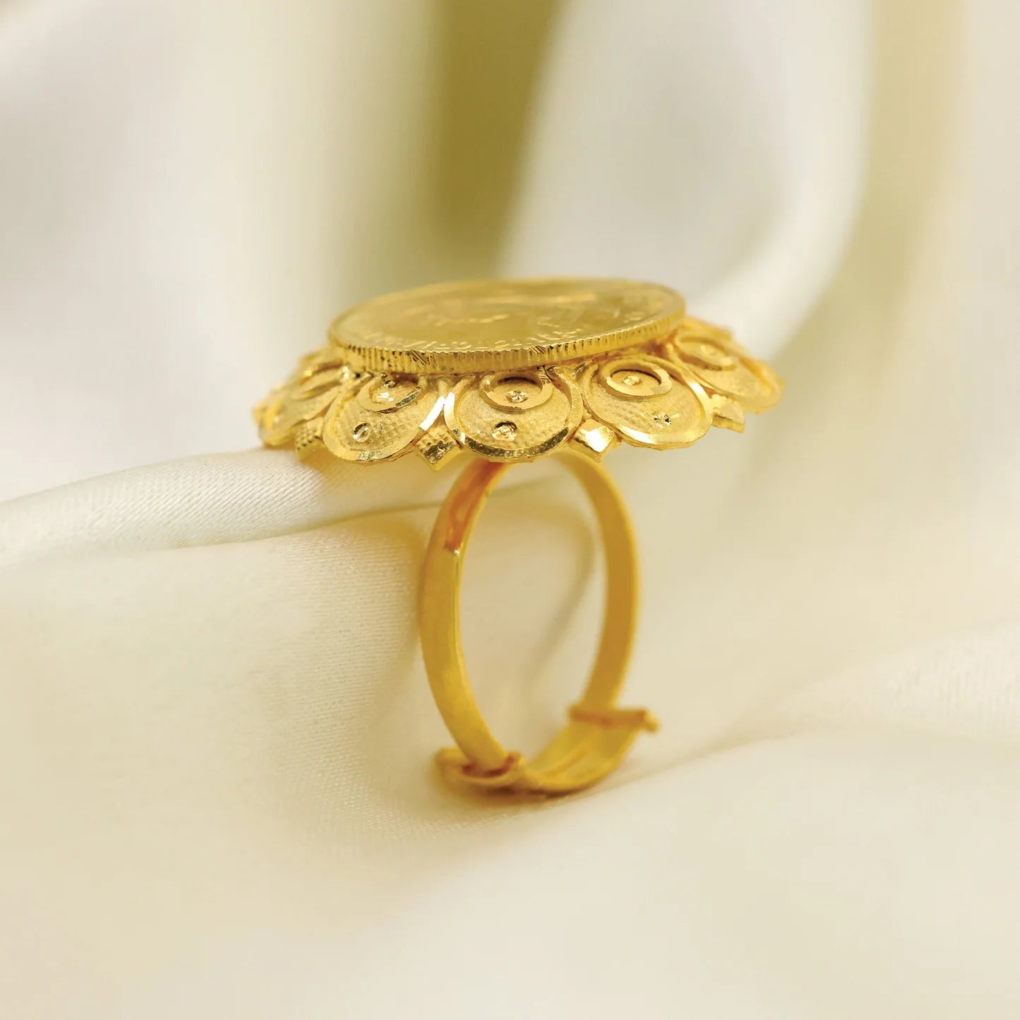 24kt Gold Plated Partywear Ginni Design Adjustable Ladies Ring - Handa Bangles