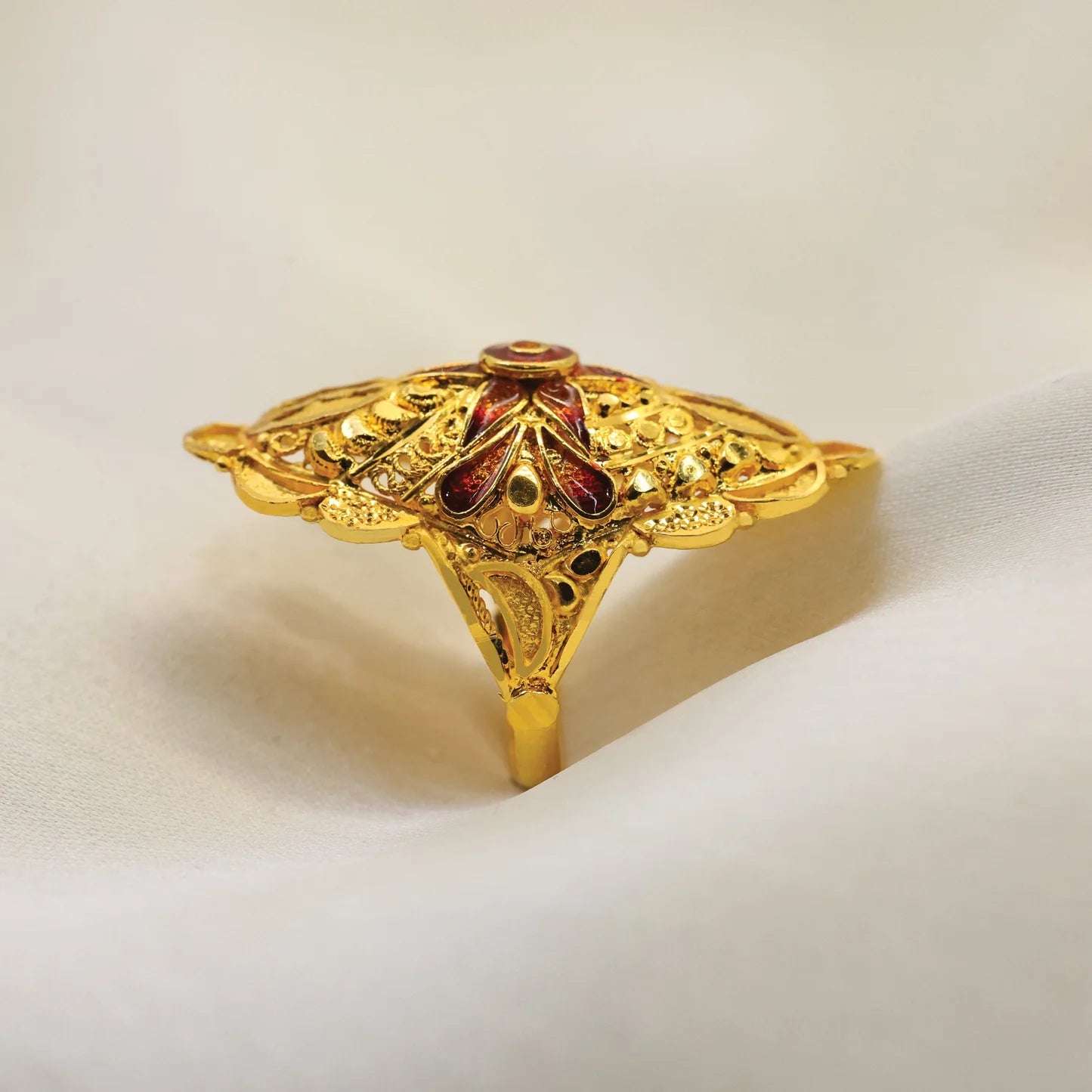 24kt Gold Plated Unique Design Ladies Ring - Handa Bangles