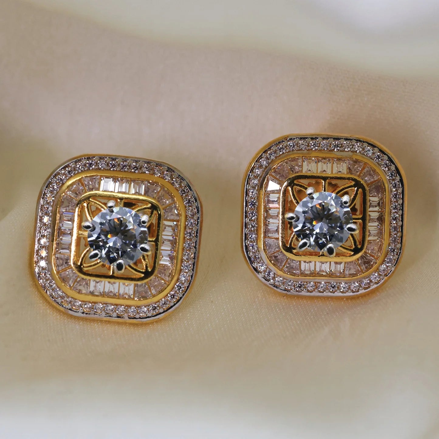 24Kt Gold Plated Square Design Stud Earrings - Handa Bangles