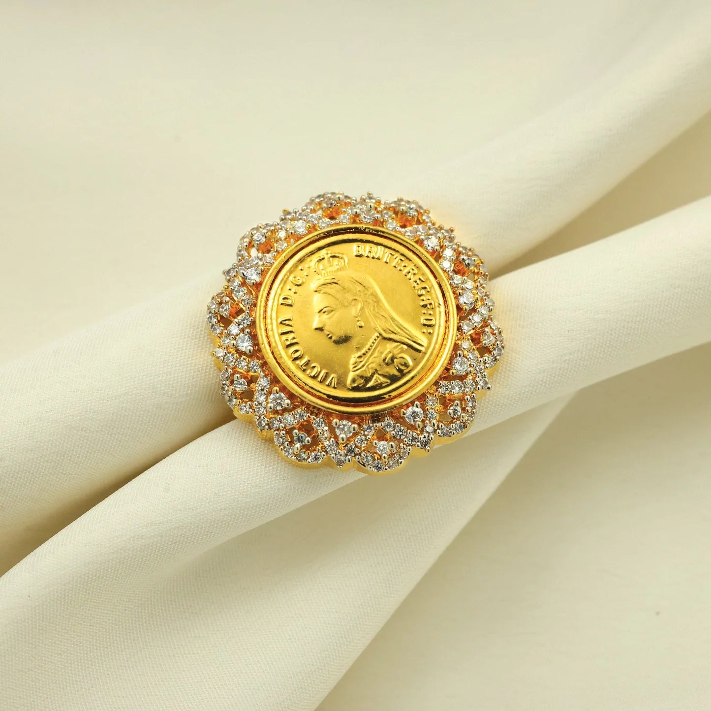 24kt Gold Plated Beautiful Diamond Look Ginni Style Adjustable Ladies Ring - Handa Bangles