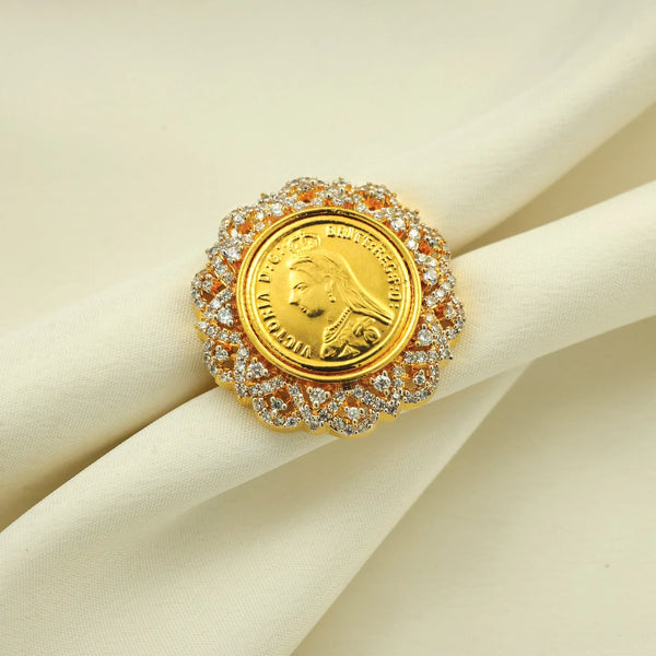 24kt Gold Plated Beautiful Diamond Look Ginni Style Adjustable Ladies Ring - Handa Bangles