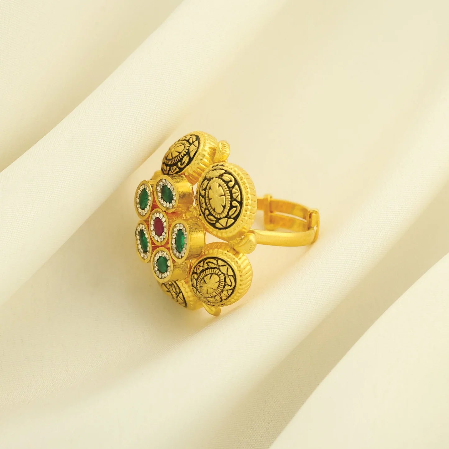 24kt Gold Plated Traditional Look Adjustable Ladies Ring - Handa Bangles