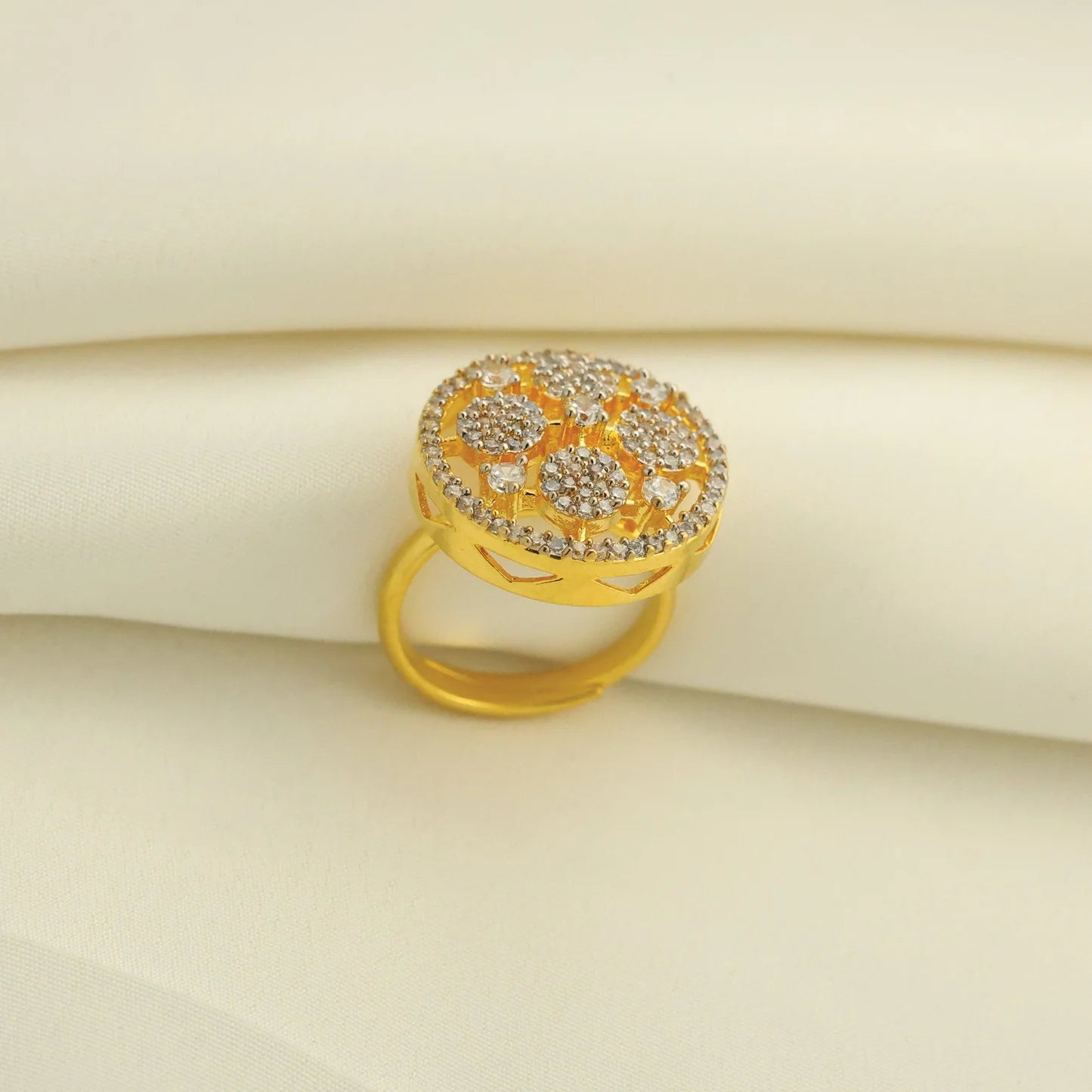 24kt Gold Plated Latest Design Partywear Adjustable Ladies Ring - Handa Bangles