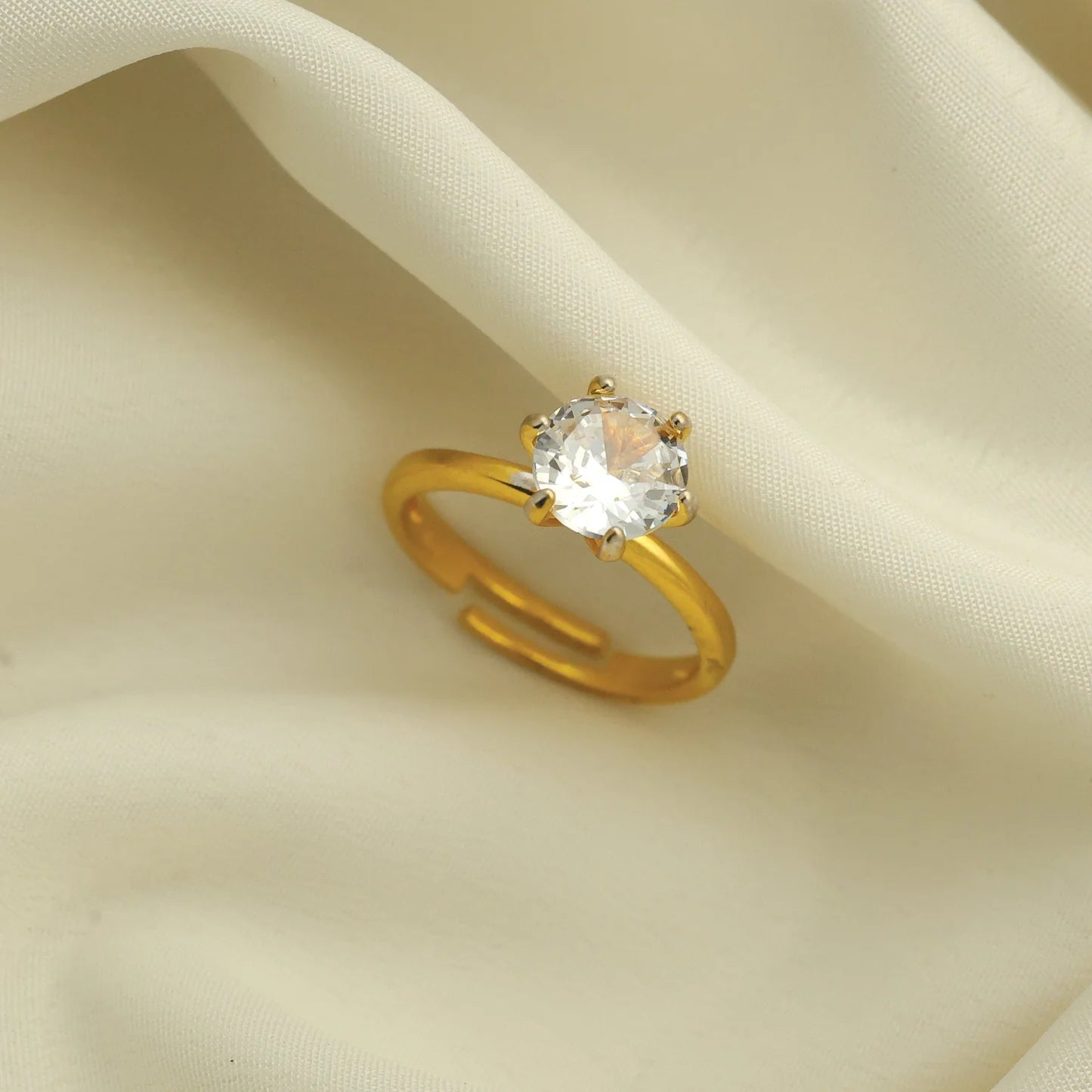 24kt Gold Plated Diamond Look Engagement/Dailywear Adjustable Ladies Ring - Handa Bangles