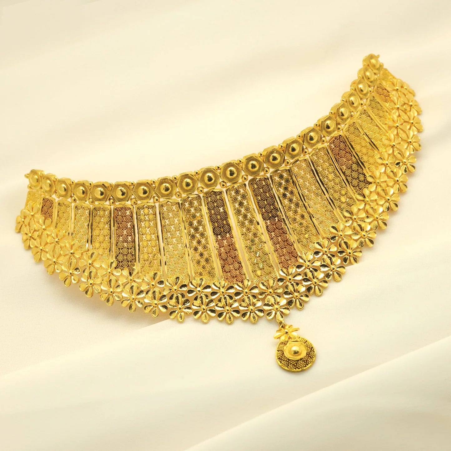 24kt Gold Plated Floral Design Choker Set With Jhumki - Handa Bangles