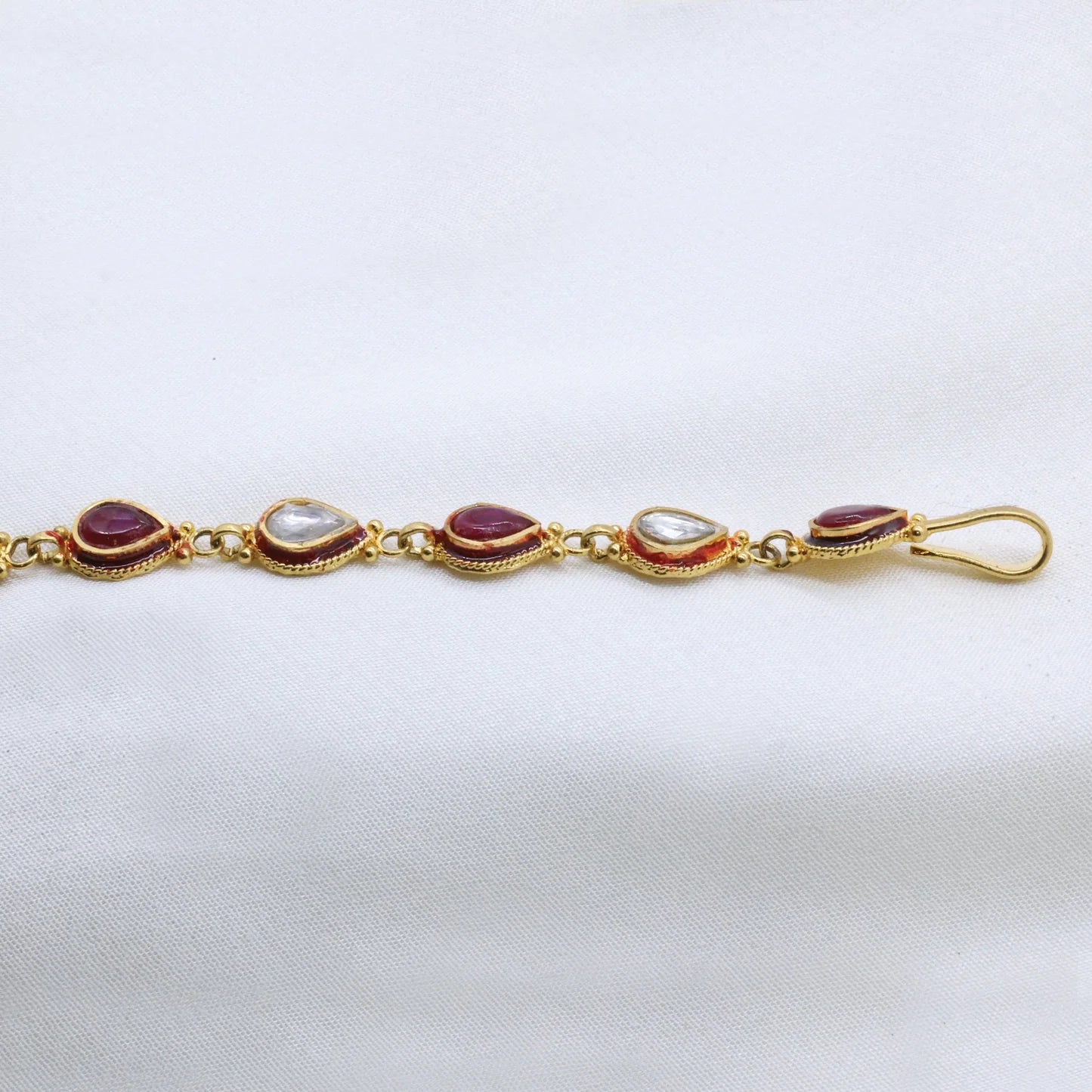 24Kt Gold Plated Bridal Look Maang Tikka With Silver-Maroon Kundan Work - Handa Bangles