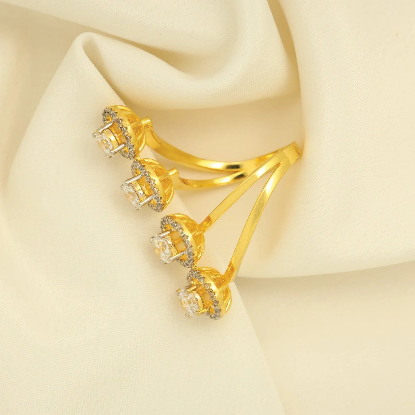 24kt Gold Plated Beautiful Four Round Adjustable Ladies Ring - Handa Bangles