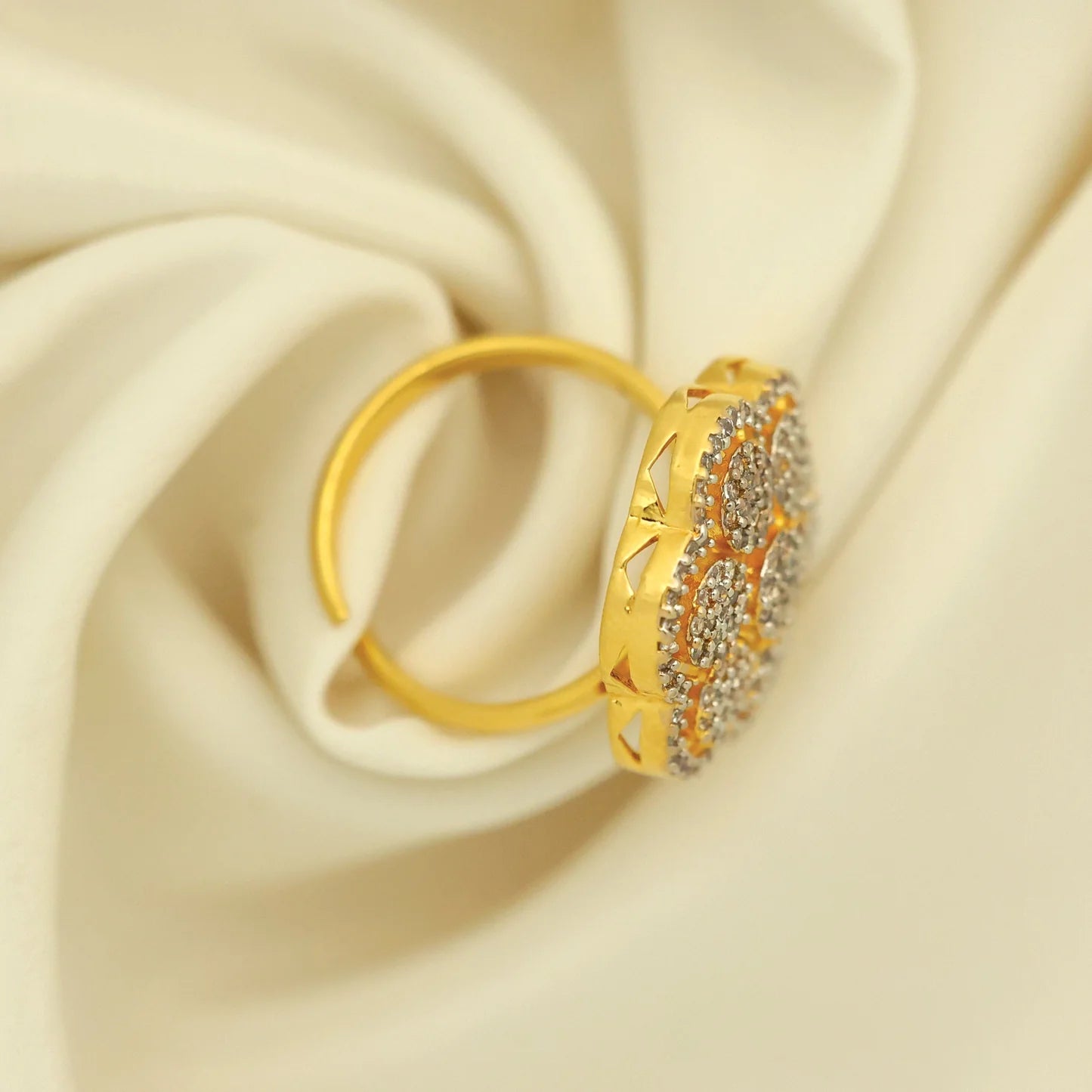 24kt Gold Plated Six Round Diamond Look Ladies Ring - Handa Bangles