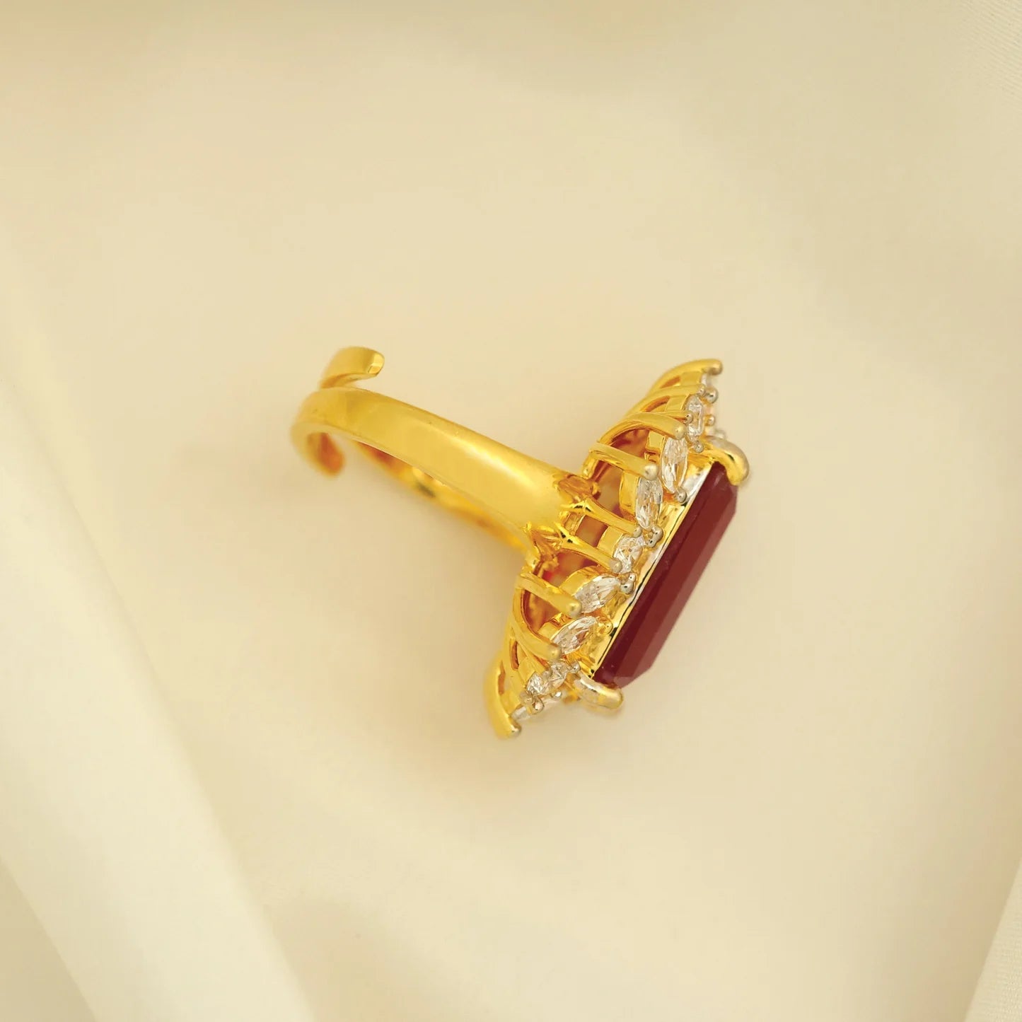 24kt Gold Plated Rectangle Ruby Adjustable Ladies Ring - Handa Bangles