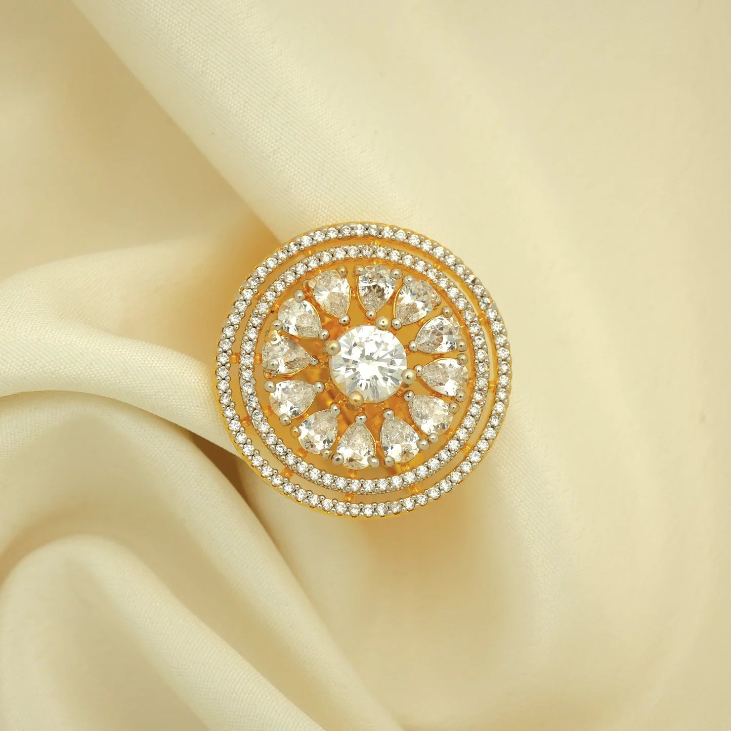 24kt Gold Plated Beautiful Design Adjustable Ladies Ring - Handa Bangles