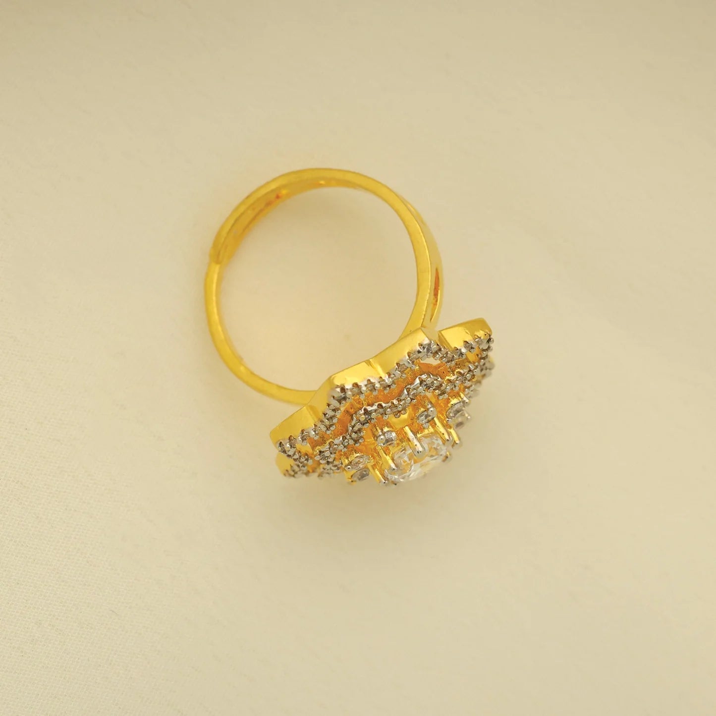 24kt Gold Plated Diamond Look Adjustable Ladies Ring - Handa Bangles