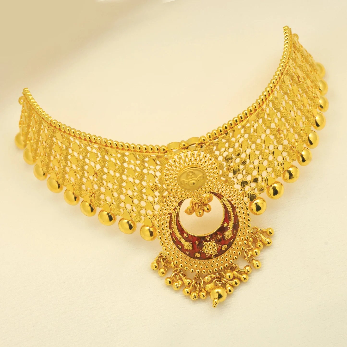 24kt Gold Plated Turkish Choker Set With Earings - Handa Bangles