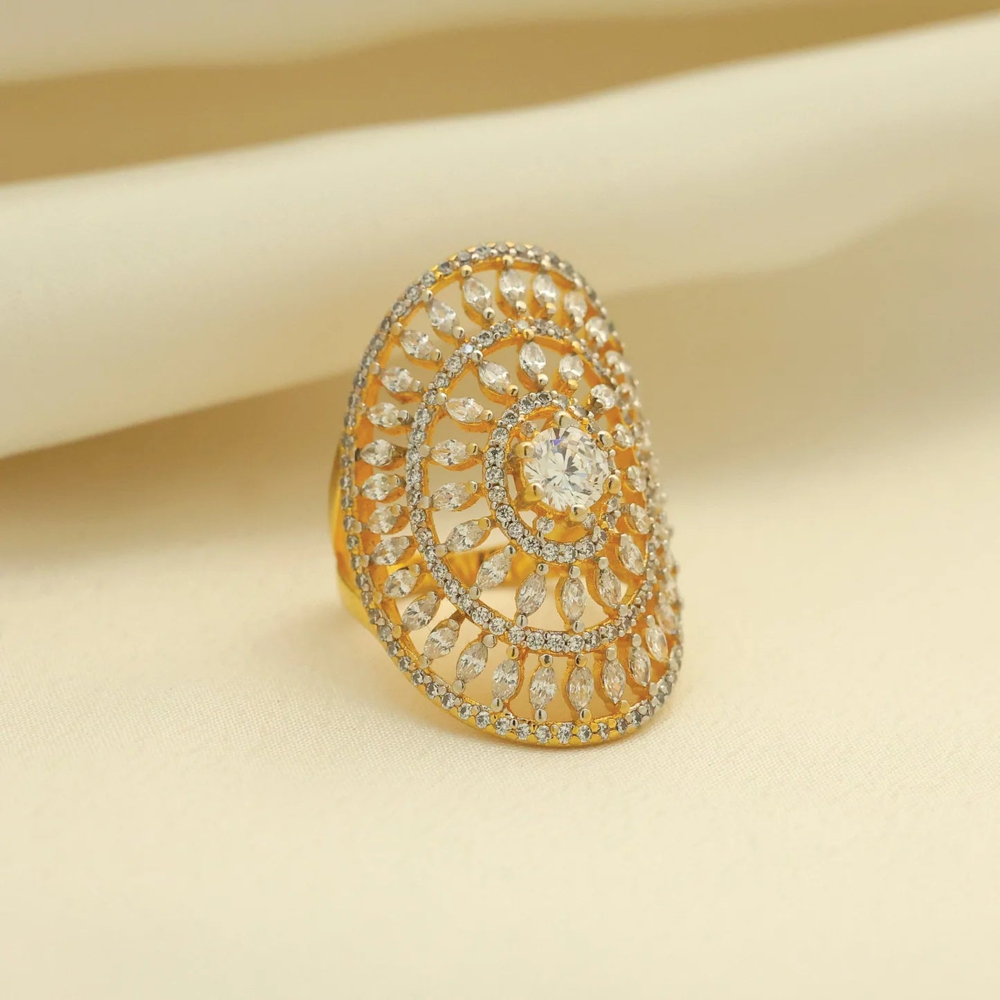 24kt Gold Plated Diamond Look Ladies Ring - Handa Bangles