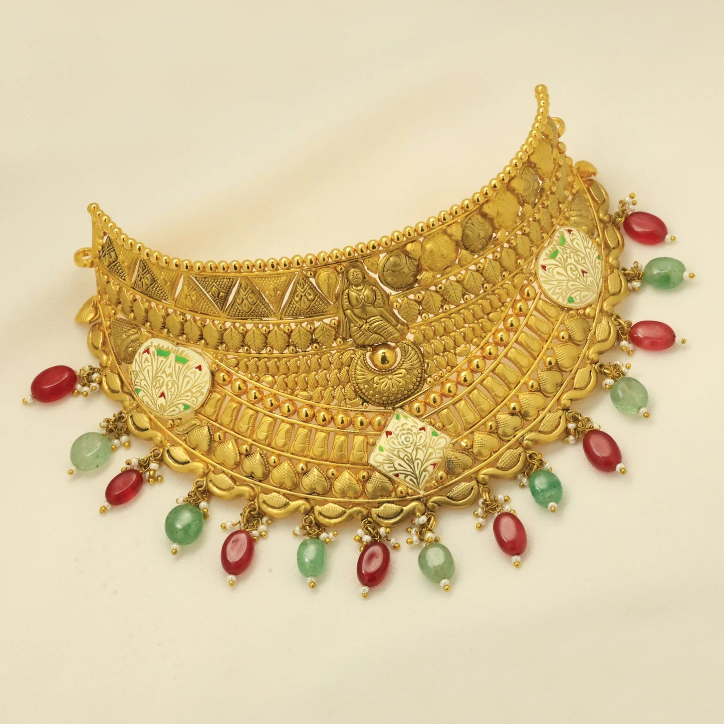 24kt Gold Plated Antique Bridal Choker Set With Earings - Handa Bangles