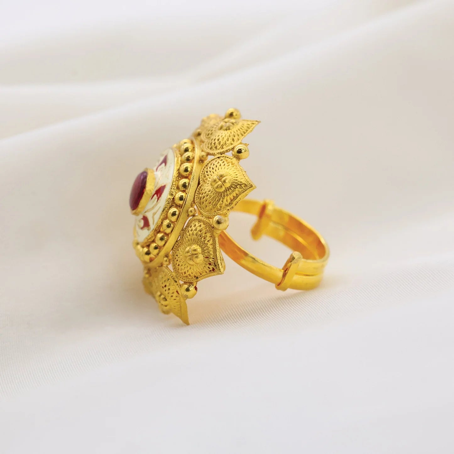 24kt Gold Plated Adjustable Rajwadi Design Cocktail Ladies Ring - Handa Bangles