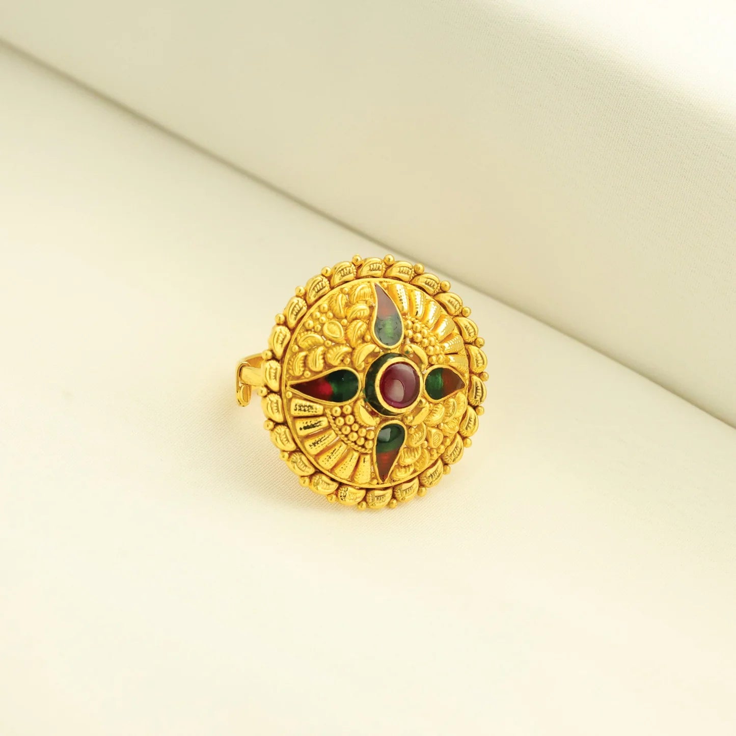 24kt Gold Plated Antique Look Beautiful Design Adjustable Ladies Ring - Handa Bangles