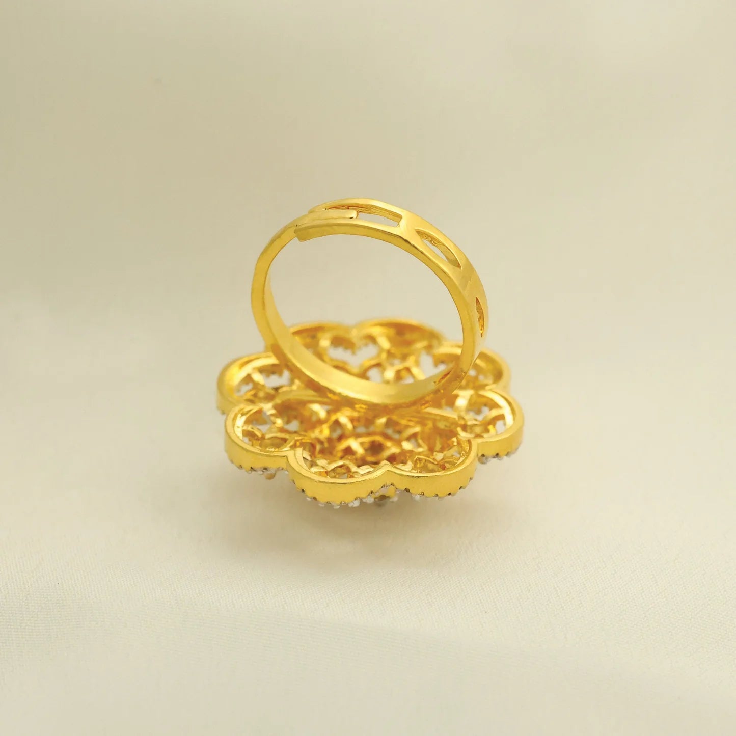 24kt Gold Plated Diamond Look Adjustable Ladies Ring - Handa Bangles