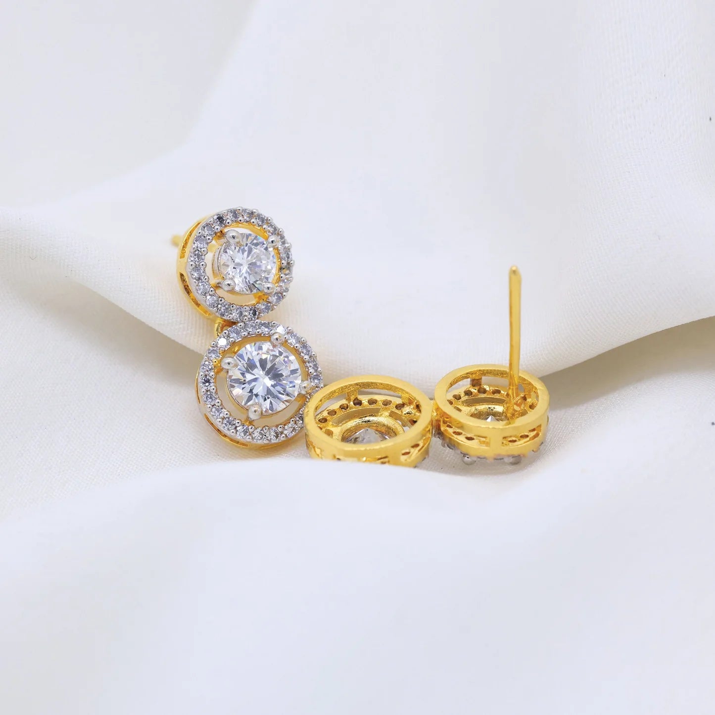 24kt Gold Plated Unique Design Diamond Look Partywear Earrings - Handa Bangles