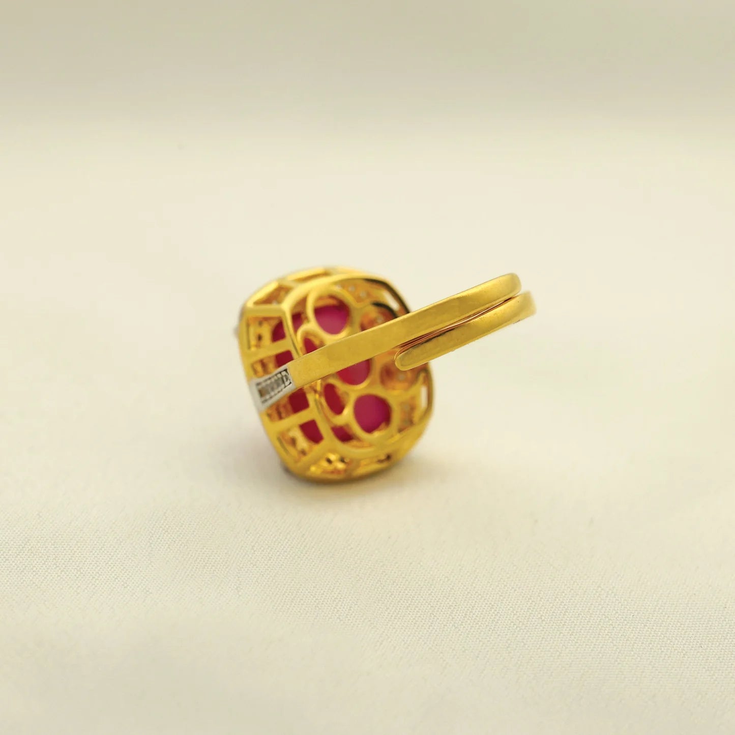 24kt Gold Plated Diamond Look Ruby Adjustable Ladies Ring - Handa Bangles