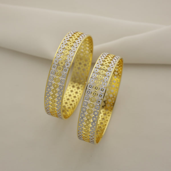 24Kt Gold Plated CNC Dual Tone Square Pattern Designer Bangles Set for Women (2 Pcs)