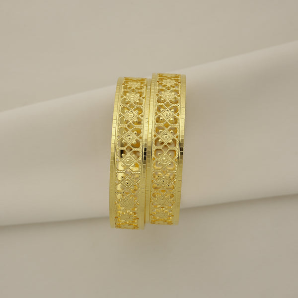24Kt Gold Plated CNC Floral Cutwork Designer Bangles Set for Women (2 Pcs)