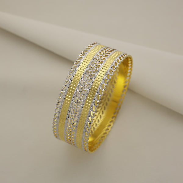 24Kt Gold Plated CNC Dual Tone Chain Pattern Designer Bangles Set for Women (2 Pcs)