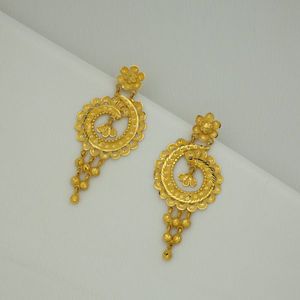 24Kt Gold Plated Antique Floral Chandbali Drop Earrings
