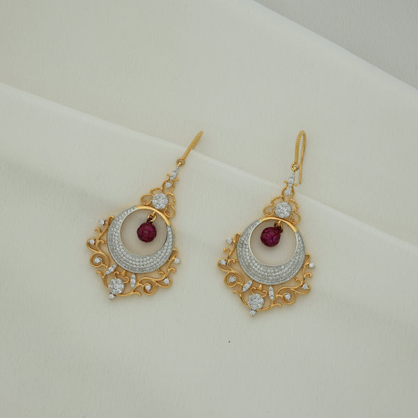 24Kt Gold Plated AD Ruby Drop Chandbali Designer Earrings