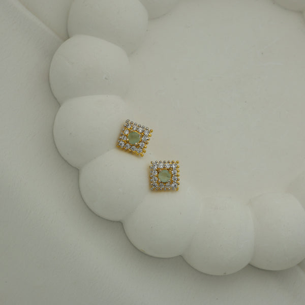 24Kt Gold Plated AD Square Halo Designer Stud Earrings