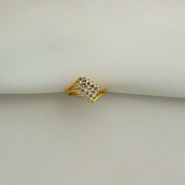 24KT Gold Plated American Diamond Cluster Design Ladies Ring | Elegant Party Wear Ring