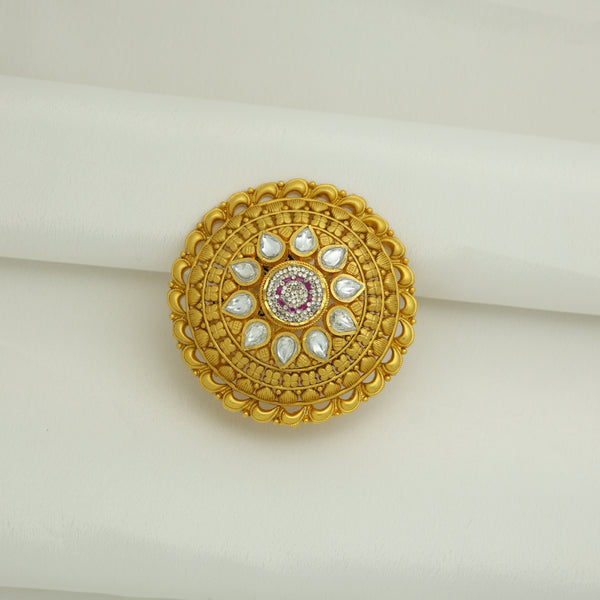24Kt Gold Plated Traditional Round Kundan Designer Ladies Ring