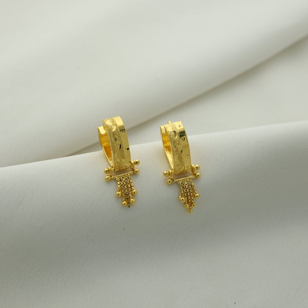 24Kt Gold Plated Textured Half Hoop Tassel Earrings for Women