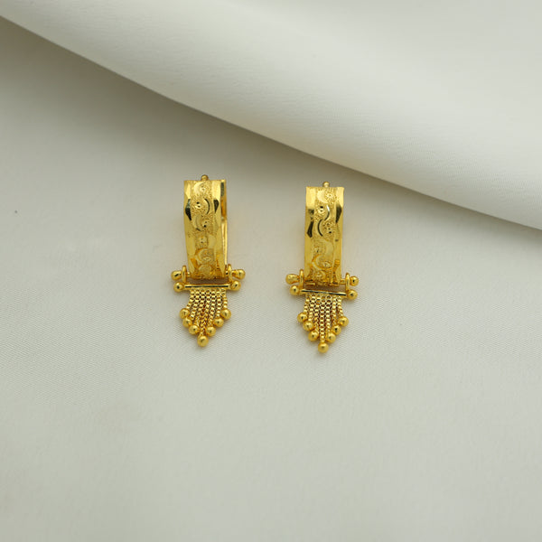24Kt Gold Plated Textured Curved Tassel Earrings for Women