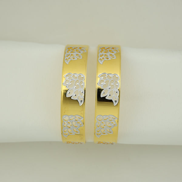 24Kt Gold Plated Designer CNC Leaf Pattern Bangles Set (2 Pcs)