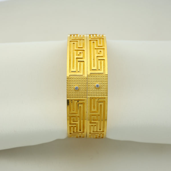 24Kt Gold Plated Designer CNC Greek Pattern Bangles Set (2 Pcs)